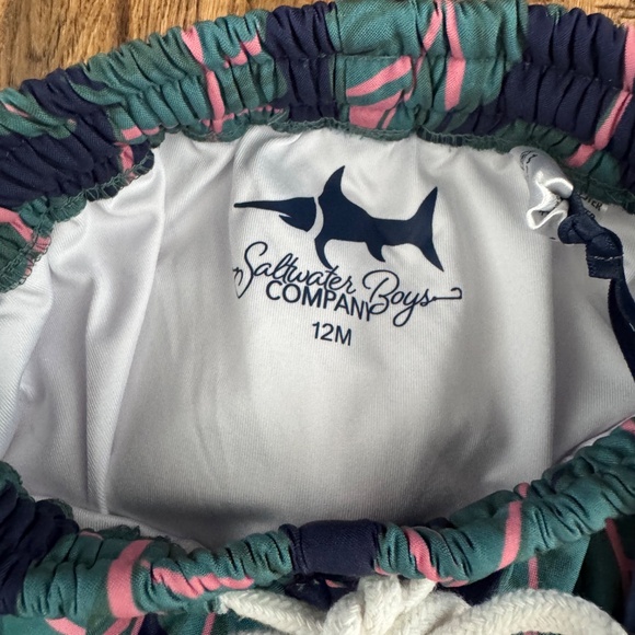 NWT Saltwater Boys Saint Simons Swim Trunks Boys Size 12 Months Navy Palms - Picture 6 of 8